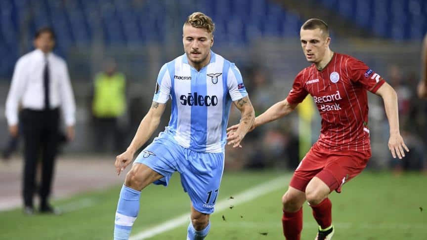 LAZIO ROMA 2017/18 AWAY SHIRT - MATCHWORN/ISSUED UEFA CUP VS ZULTE WAREGEM #17 IMMOBILE (SIZE M)