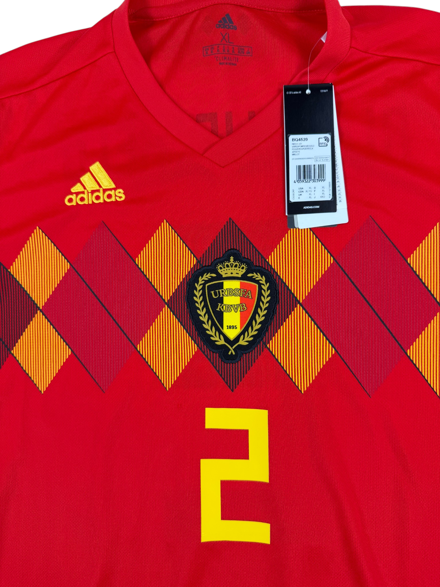 BELGIUM 2018/19 HOME SHIRT - #2 ALDERWEIRELD (SIZE XL) NWT