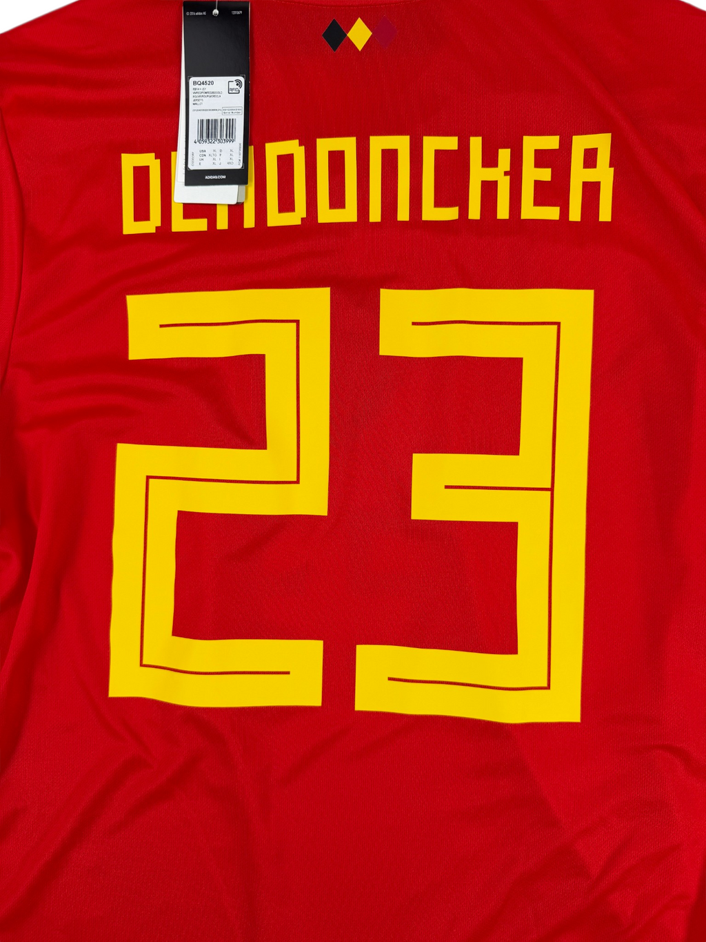 BELGIUM 2018/19 HOME SHIRT #23 DENDONCKER (SIZE XL) NWT