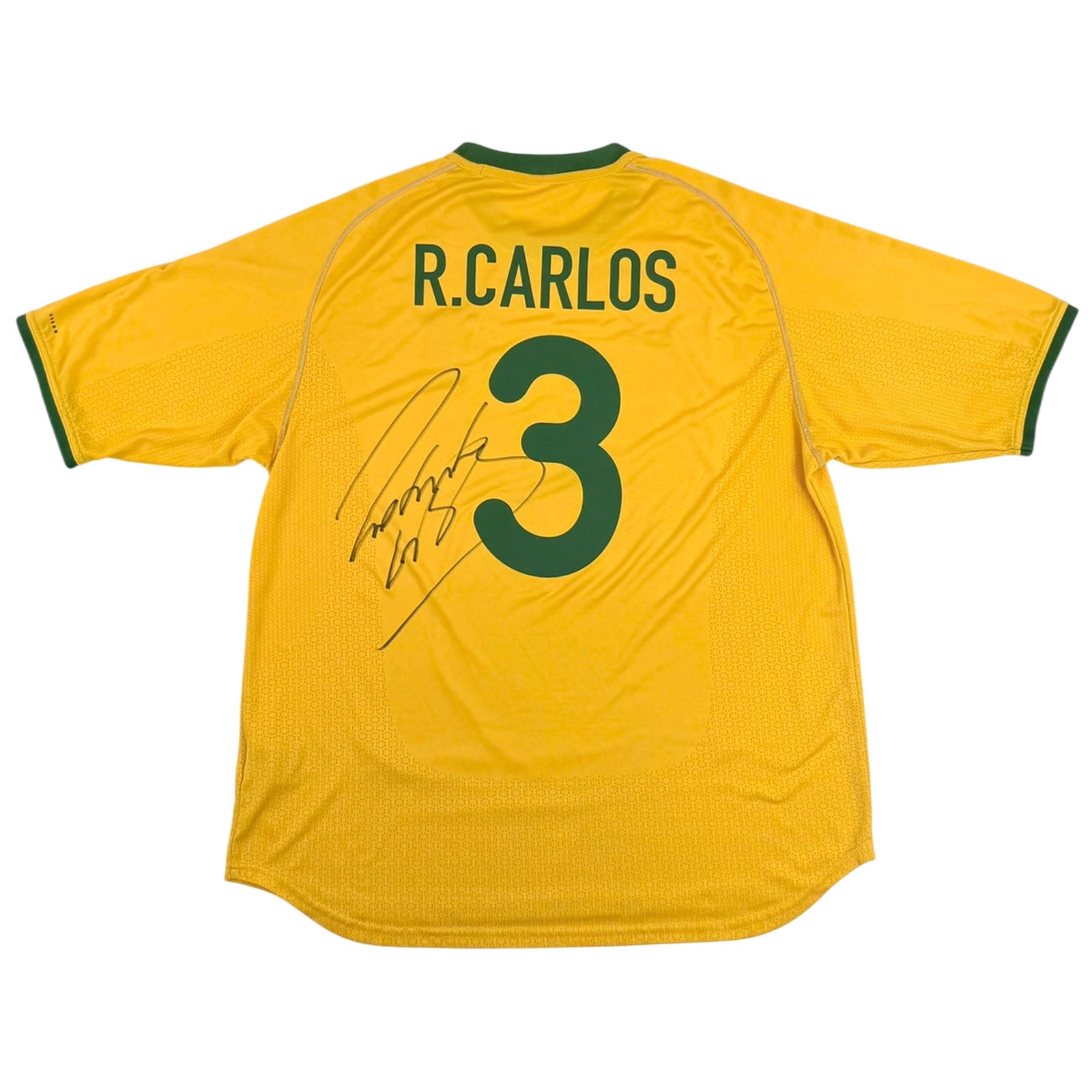 BRAZIL 2000/01 HOME SHIRT - SIGNED #3 ROBERTO CARLOS (SIZE XL)