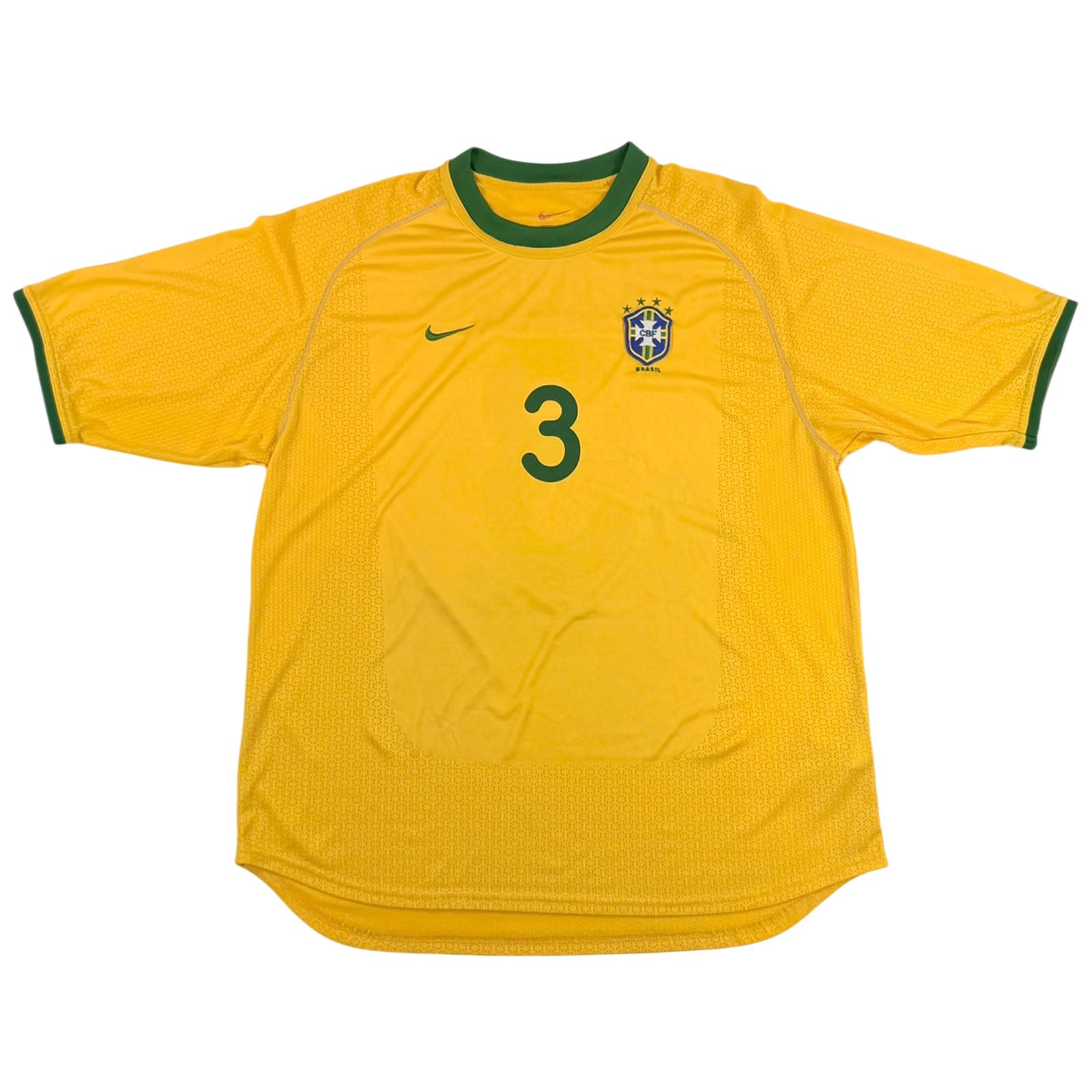 BRAZIL 2000/01 HOME SHIRT - SIGNED #3 ROBERTO CARLOS (SIZE XL)