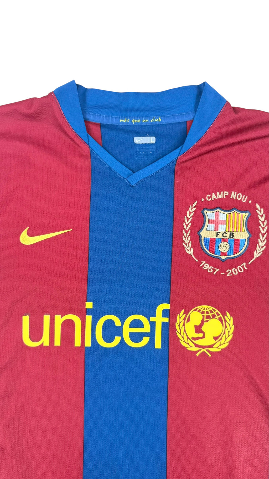 FC BARCELONA 2007/08 HOME SHIRT - SIGNED #10 RONALDINHO (SIZE L)