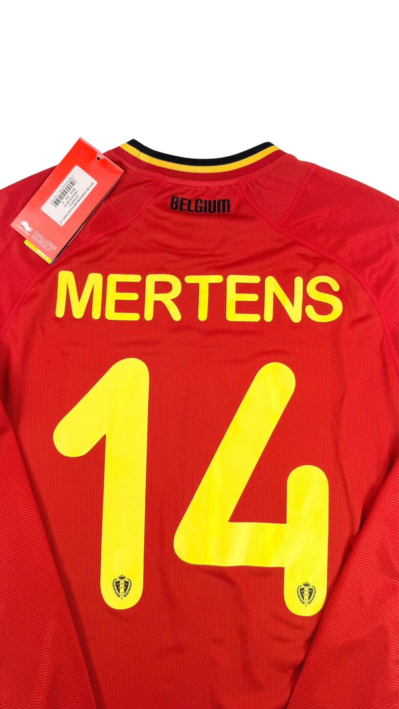 BELGIUM 2014 HOME SHIRT L/S - PLAYER ISSUE #14 MERTENS (SIZE L)