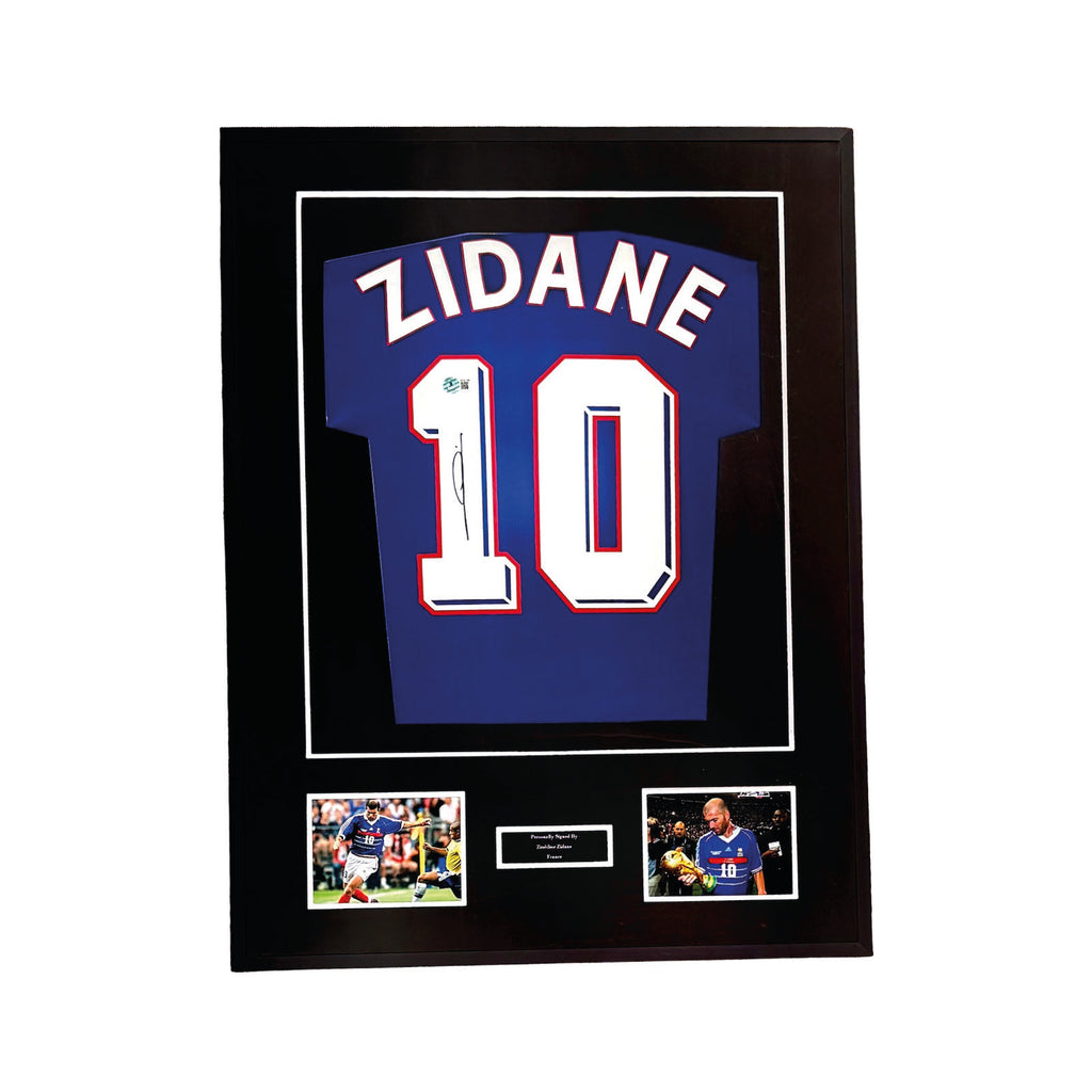 FRANCE 1998 HOME SHIRT - #10 ZIDANE SIGNED & FRAMED BECKETT COA INCL.
