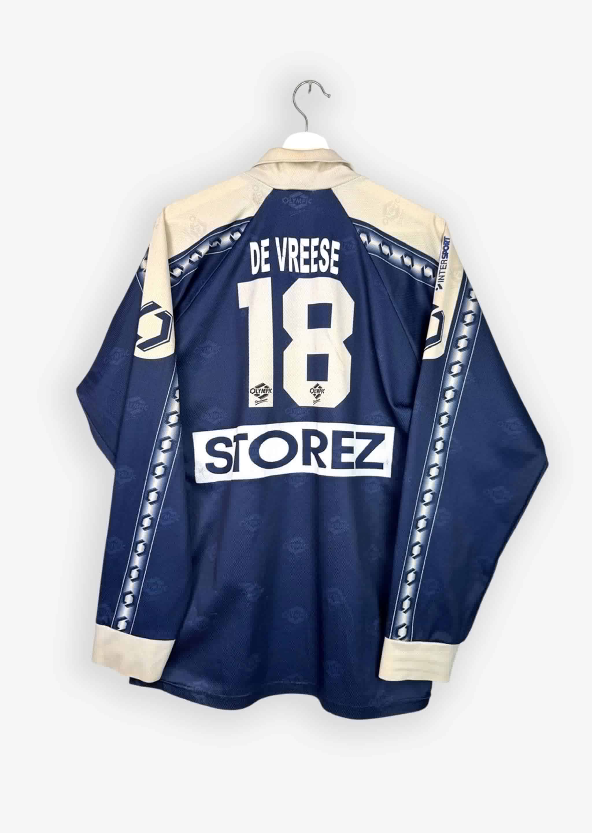 RAEC MONS 2001/02 AWAY SHIRT - MATCHWORN/ISSUED #18 DE VREESE (SIZE L)