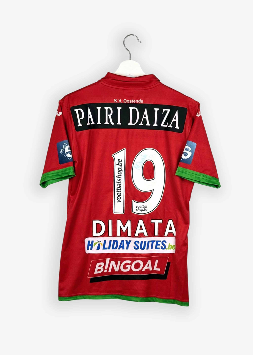 KV OOSTENDE 2015/16 HOME SHIRT - SIGNED #19 DIMATA (SIZE S)