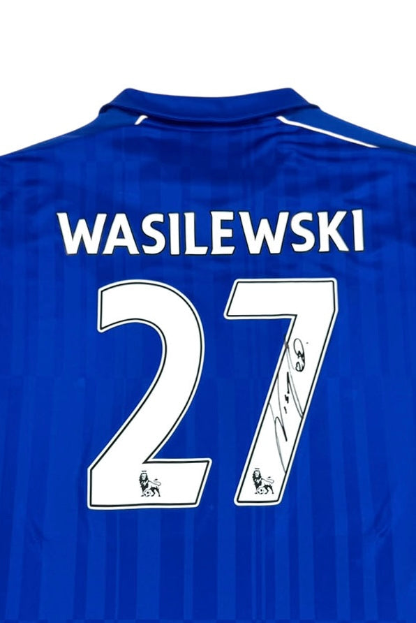 LEICESTER CITY 2016/17 HOME SHIRT SIGNED 27 WASILEWSKI (Back, Detail)