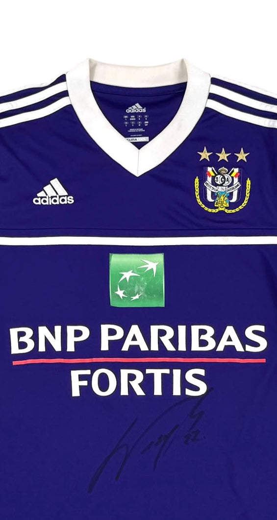 RSC ANDERLECHT 2012/13 HOME SHIRT - SIGNED BY WASILEWSKI (SIZE S)