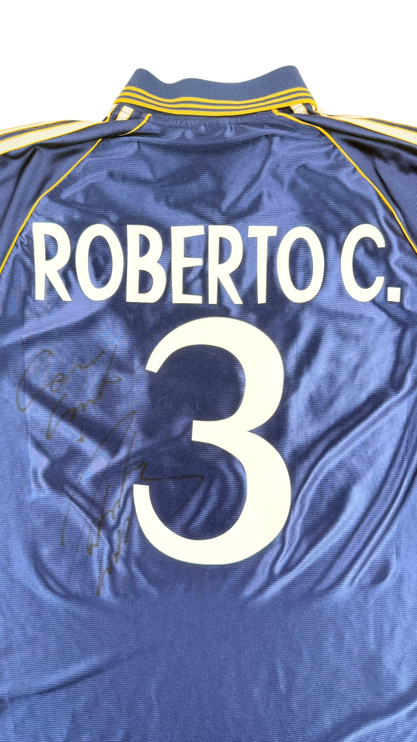 REAL MADRID 1998/99 THIRD SHIRT - SIGNED #3 ROBERTO CARLOS (SIZE L)