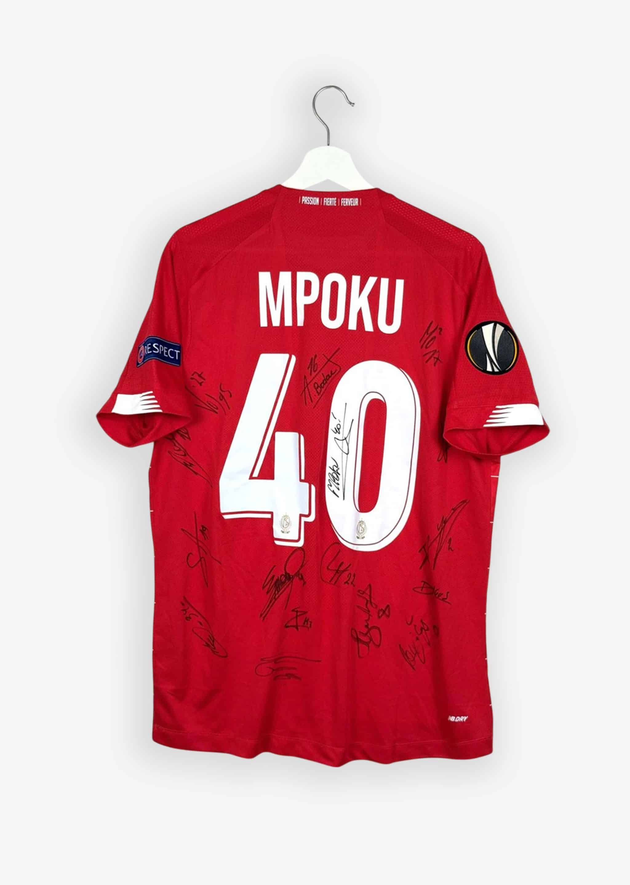 STANDARD DE LIÈGE 2019/20 HOME SHIRT - MATCHWORN/ISSUED SIGNED EUROPE LEAGUE #40 MPOKU (SIZE M)