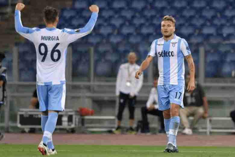 LAZIO ROMA 2017/18 AWAY SHIRT - MATCHWORN/ISSUED UEFA CUP VS ZULTE WAREGEM #17 IMMOBILE (SIZE M)