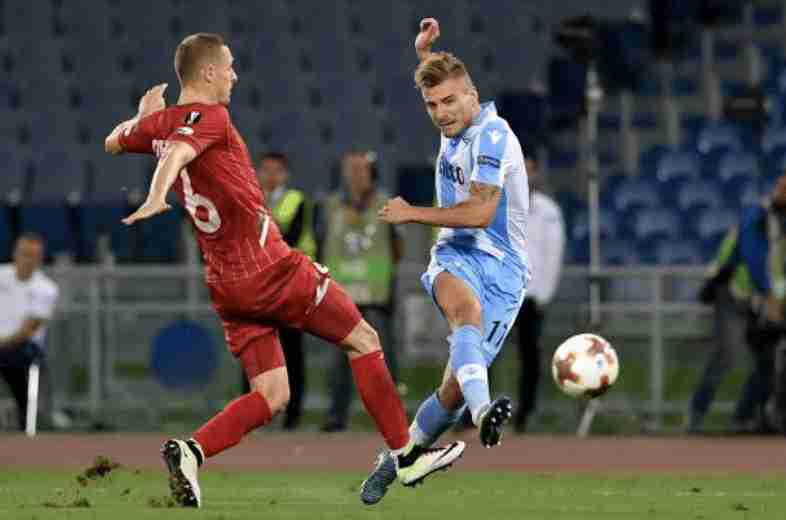 LAZIO ROMA 2017/18 AWAY SHIRT - MATCHWORN/ISSUED UEFA CUP VS ZULTE WAREGEM #17 IMMOBILE (SIZE M)