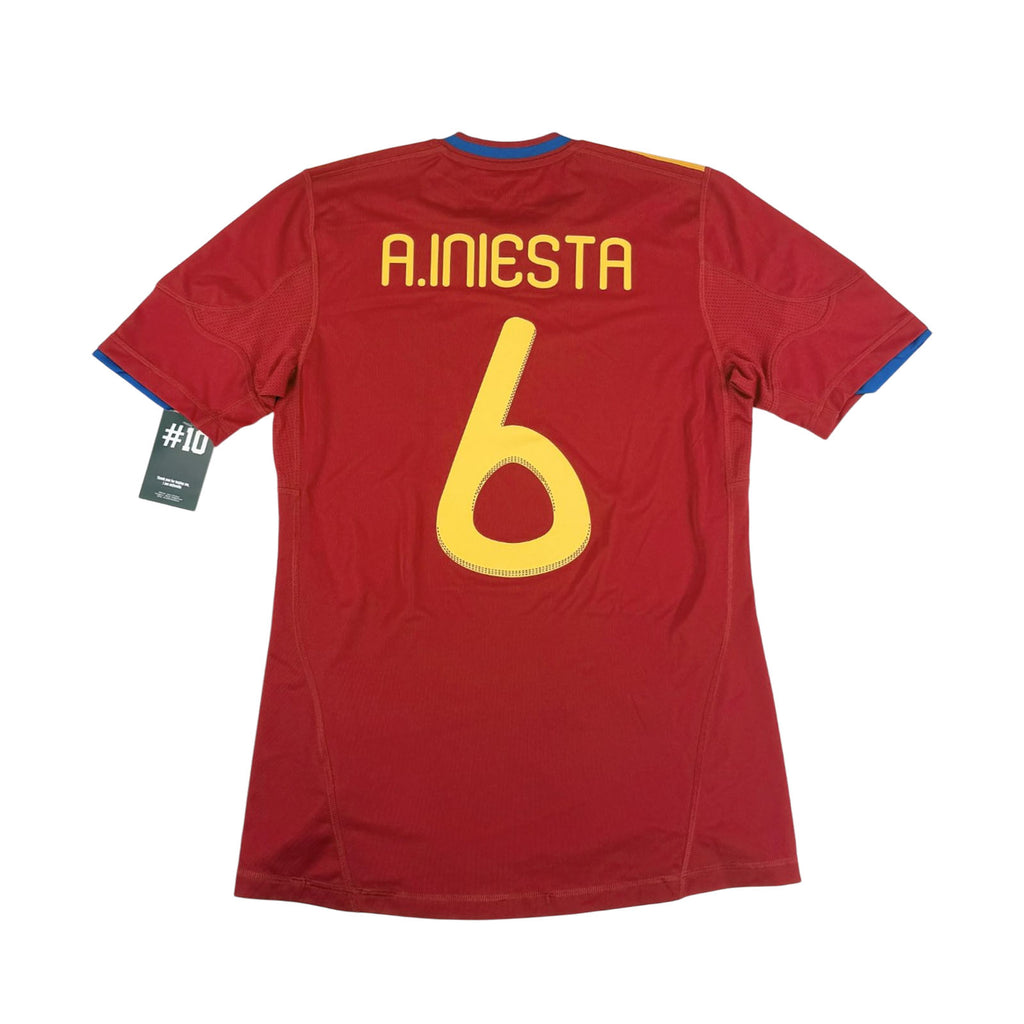 SPAIN 2010/11 HOME SHIRT - #6 INIESTA (SIZE S)