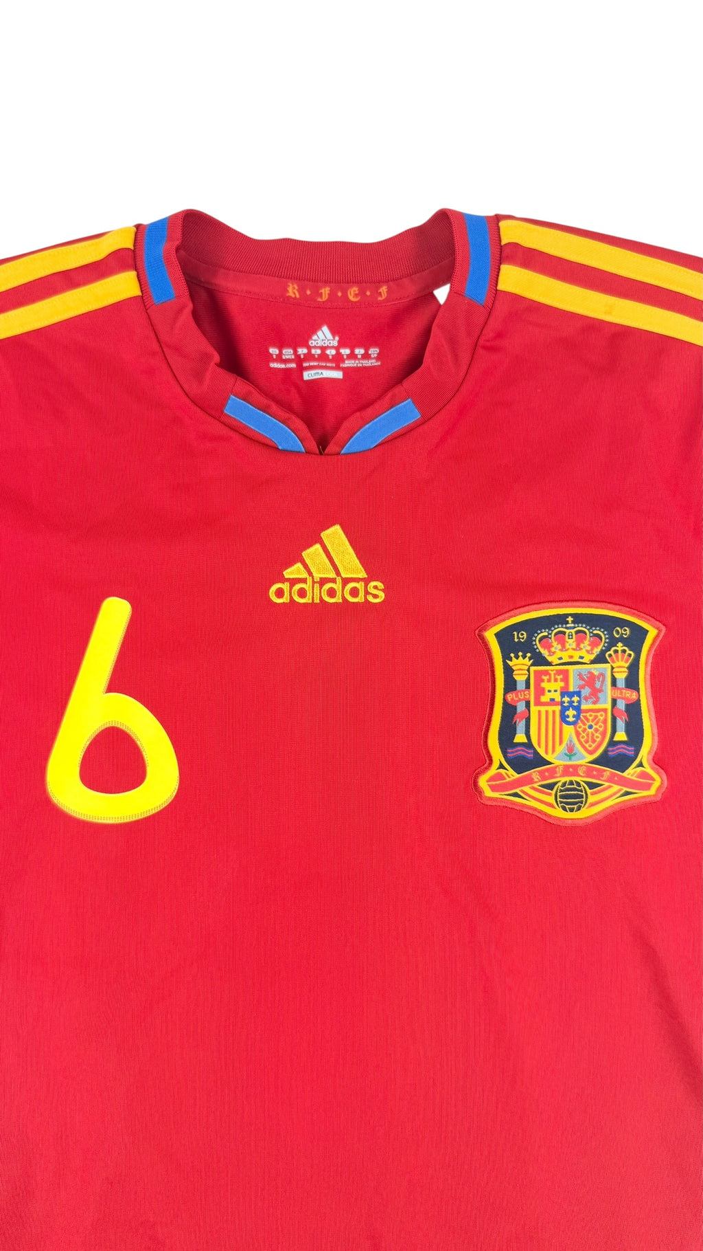 SPAIN 2010/11 HOME SHIRT - #6 INIESTA (SIZE S)