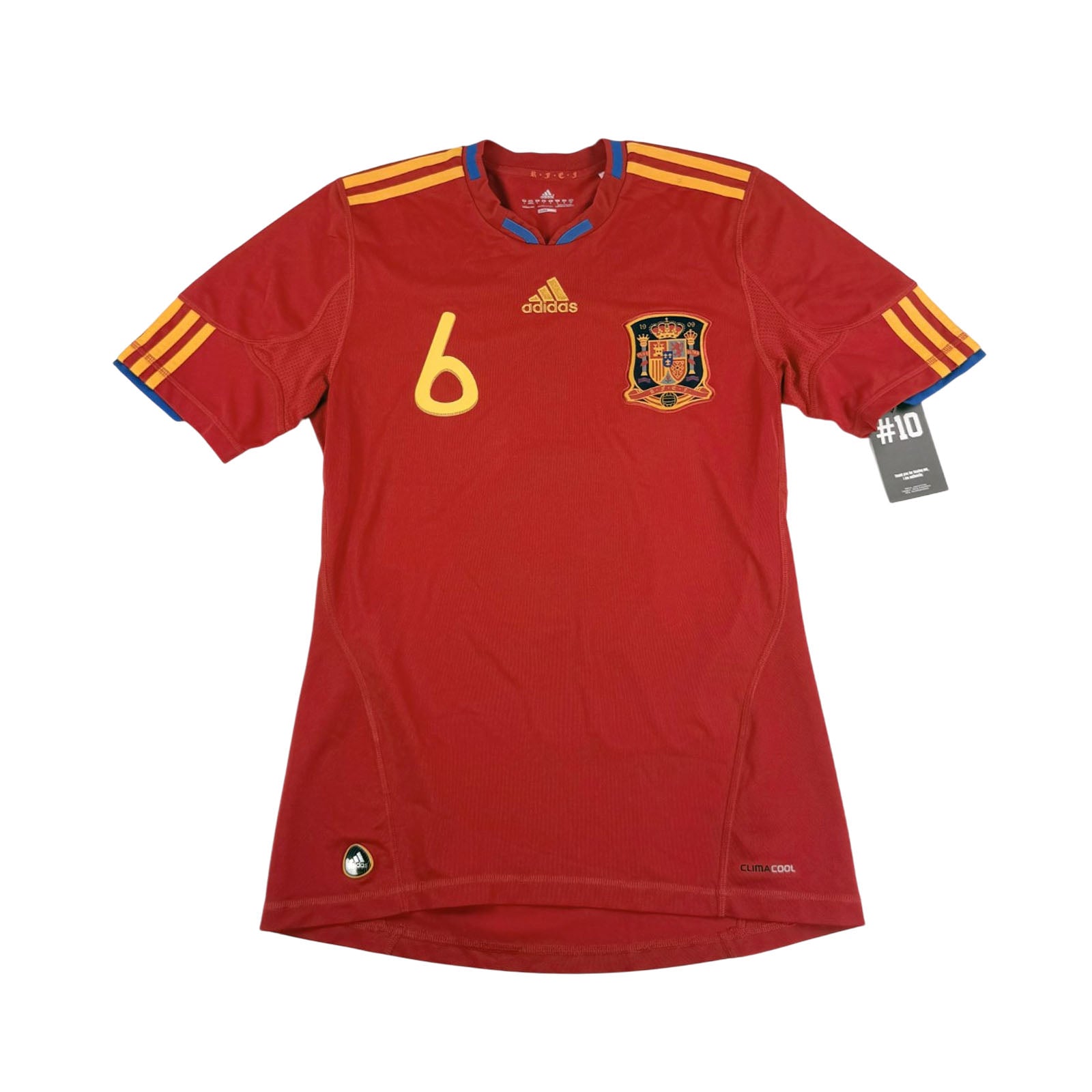 SPAIN 2010/11 HOME SHIRT - #6 INIESTA (SIZE S)