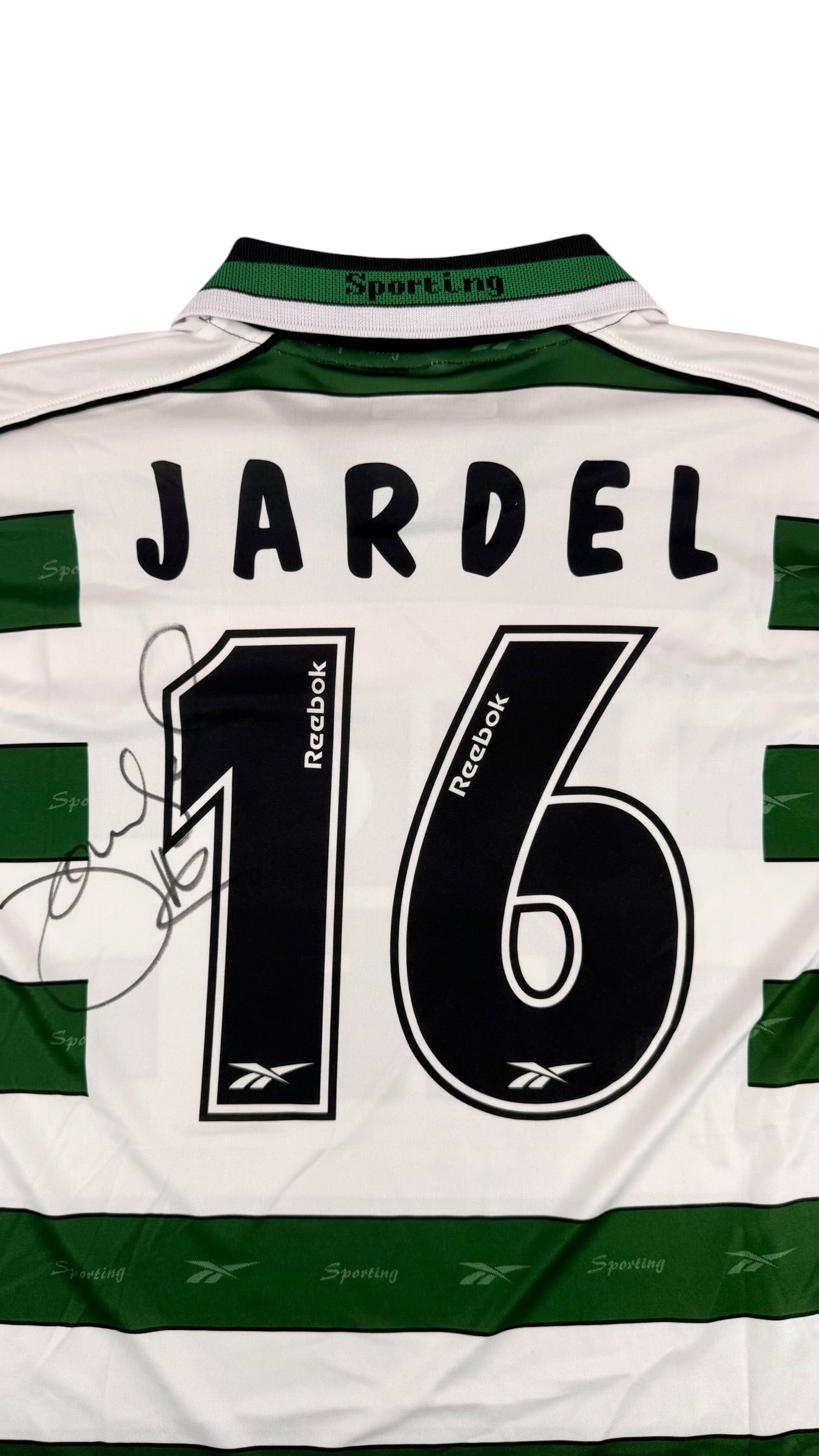 SPORTING 2001/02 HOME SHIRT - SIGNED #16 JARDEL (SIZE L)