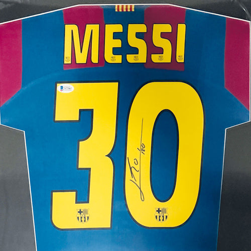 BARCELONA 2005/06 HOME SHIRT - #30 MESSI SIGNED & FRAMED, BECKETT COA INCL.