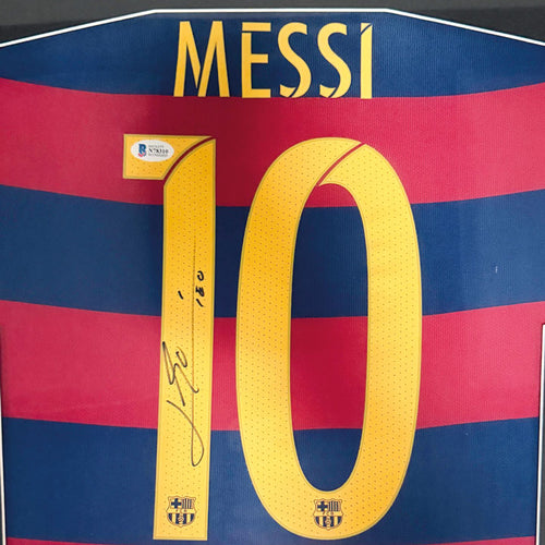 BARCELONA 2015/16 HOME SHIRT - #10 MESSI SIGNED & FRAMED, BECKETT COA INCL.
