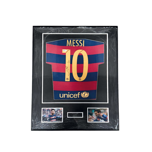 BARCELONA 2015/16 HOME SHIRT - #10 MESSI SIGNED & FRAMED, BECKETT COA INCL.