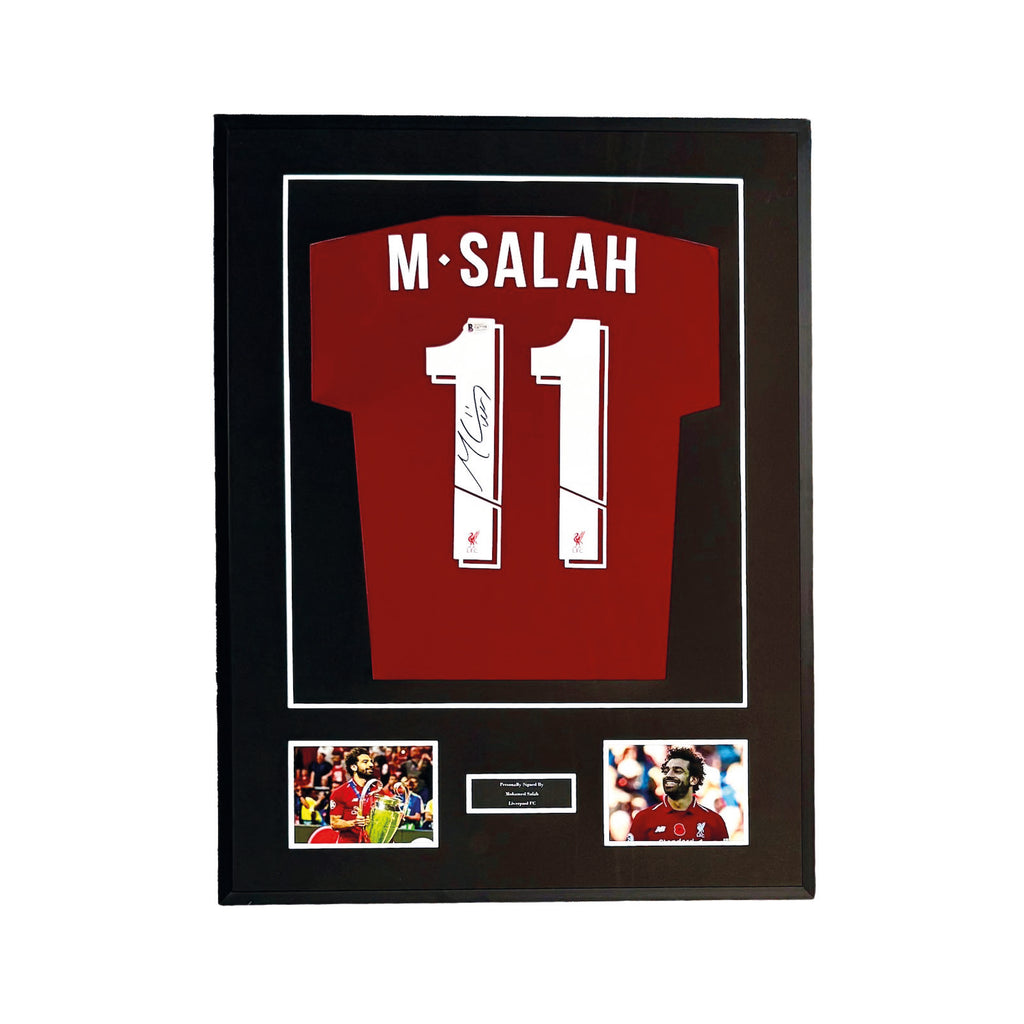 LIVERPOOL 2018/19 HOME SHIRT - #11 SALAH SIGNED & FRAMED BECKETT COA INCL.