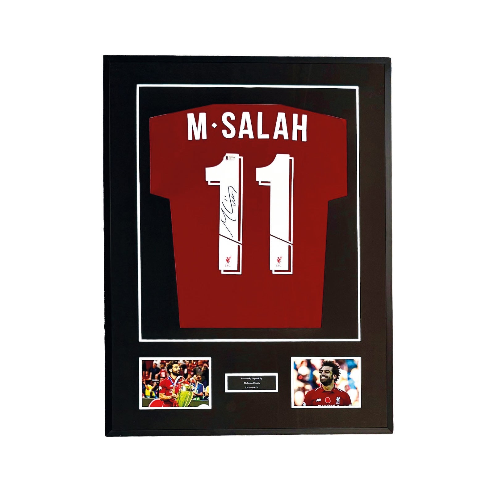 LIVERPOOL 2018/19 HOME SHIRT - #11 SALAH SIGNED & FRAMED BECKETT COA INCL.