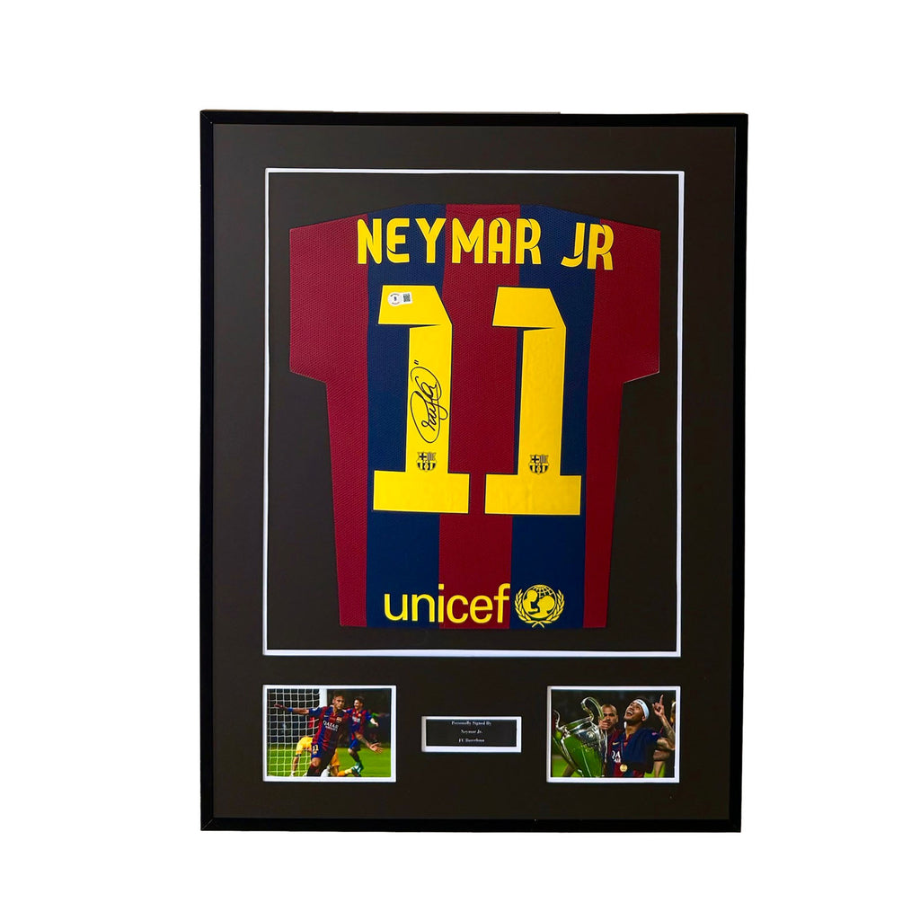 FC BARCELONA 2014/15 HOME SHIRT - #11 NEYMAR SIGNED & FRAMED, BECKETT COA