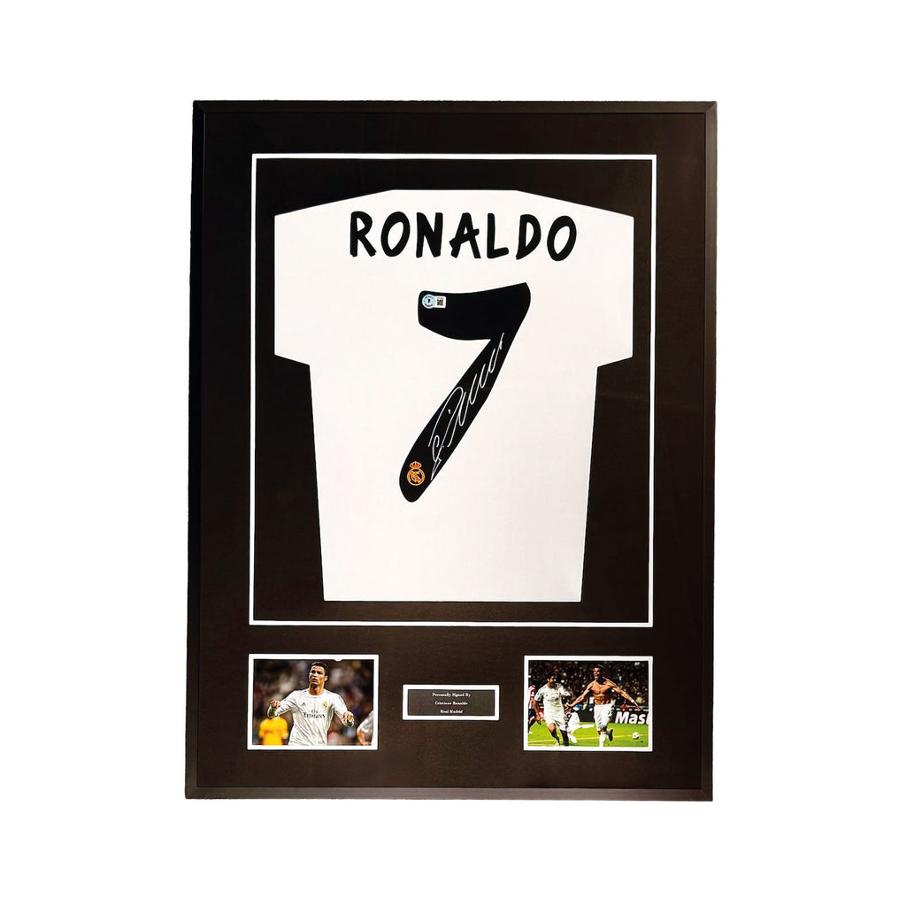 REAL MADRID 2013/14 HOME SHIRT - #7 CRISTIANO RONALDO SIGNED & FRAMED, BECKETT COA INCL.