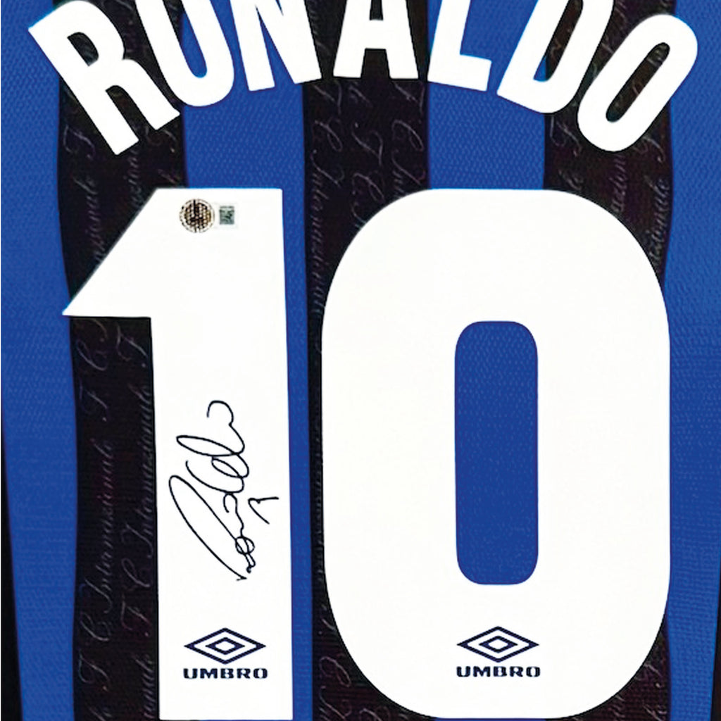 INTER 1997/98 HOME SHIRT - #10 RONALDO SIGNED & FRAMED BECKETT COA INCL.