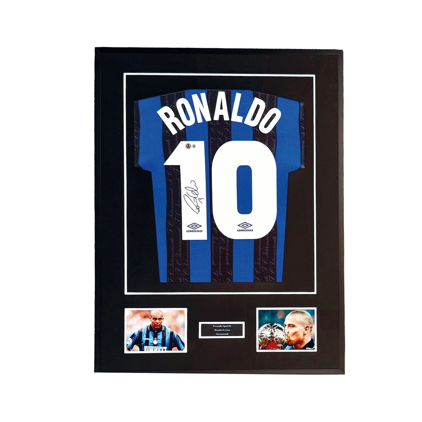 INTER 1997/98 HOME SHIRT - #10 RONALDO SIGNED & FRAMED BECKETT COA INCL.