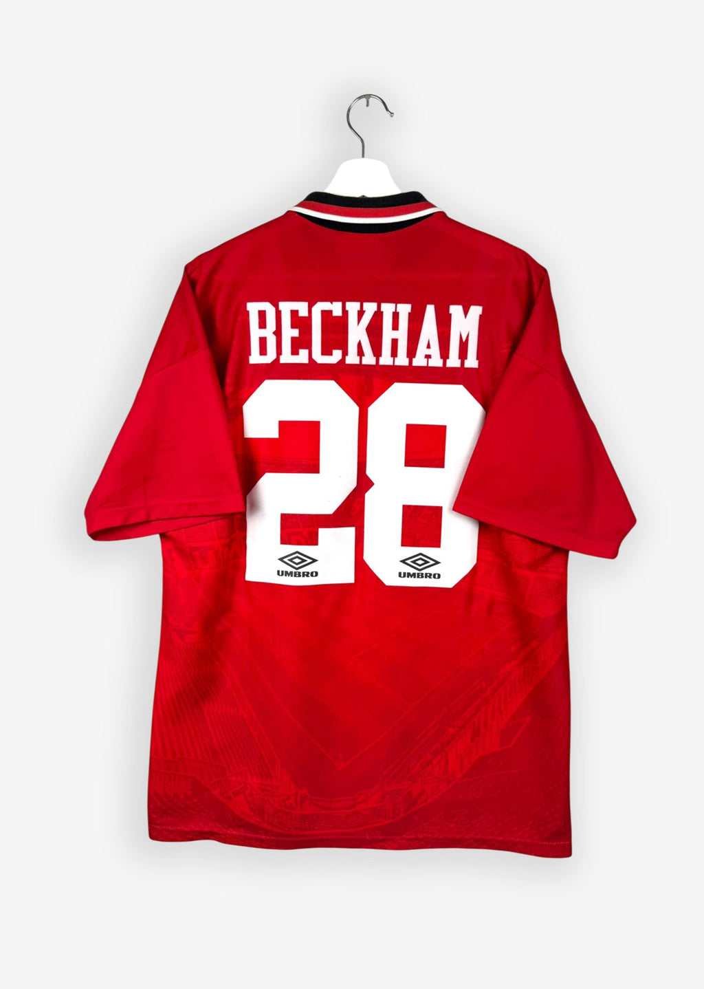 MANCHESTER UNITED 1994/95 HOME SHIRT - #28 BECKHAM (SIZE L)