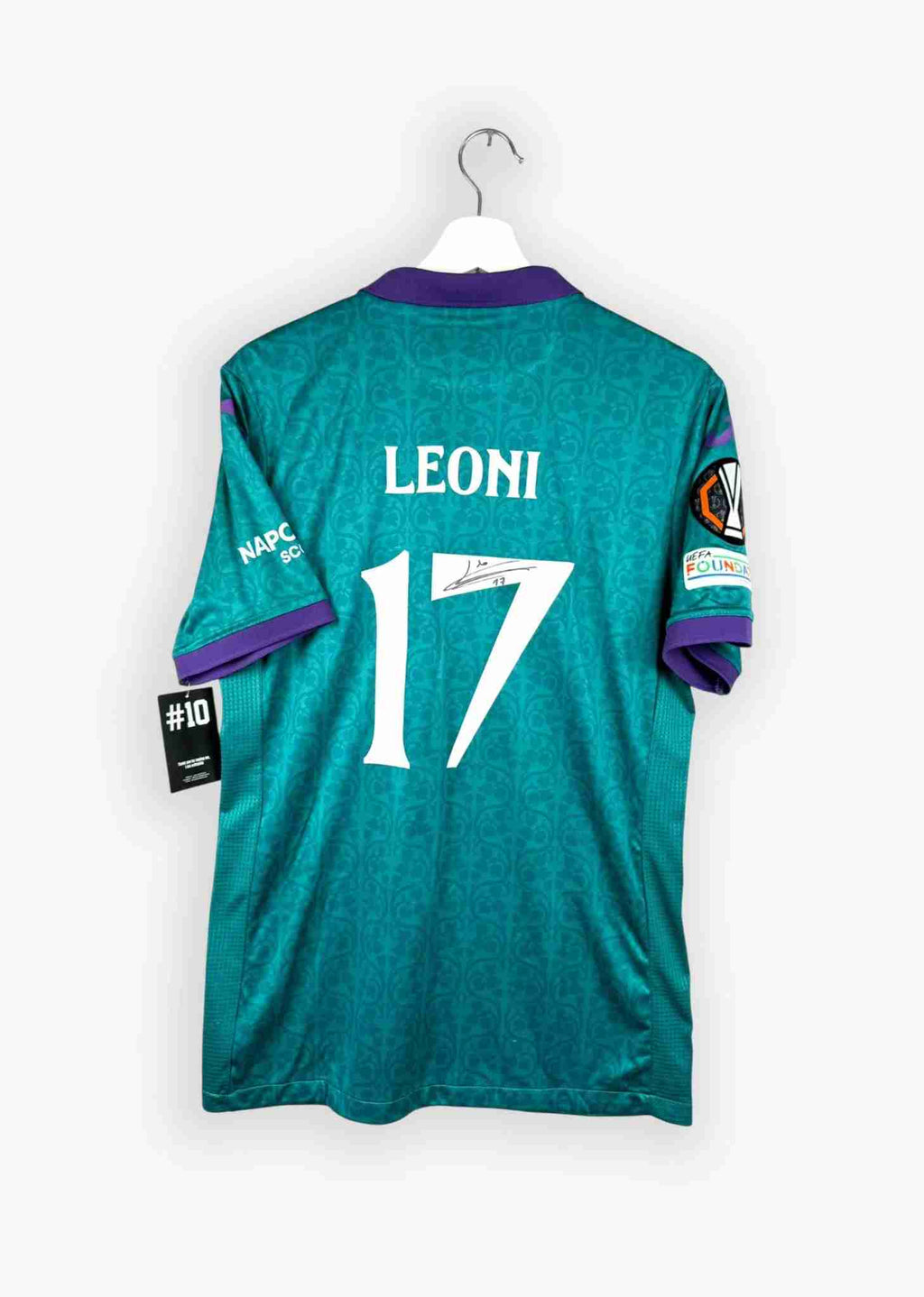 RSC ANDERLECHT 2024/25 THIRD SHIRT - MATCHWORN EUROPE LEAGUE AND SIGNED #17 LEONI (SIZE M), COA INCL.