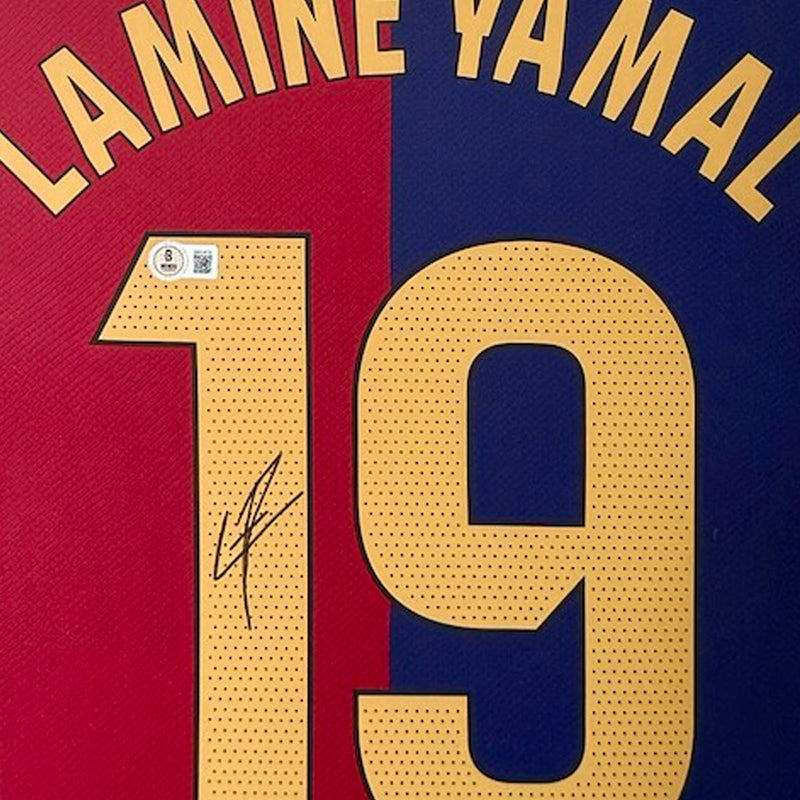 FC BARCELONA 2024/25 HOME SHIRT - #19 LAMINE YAMAL SIGNED & FRAMED, BECKETT COA INCL.