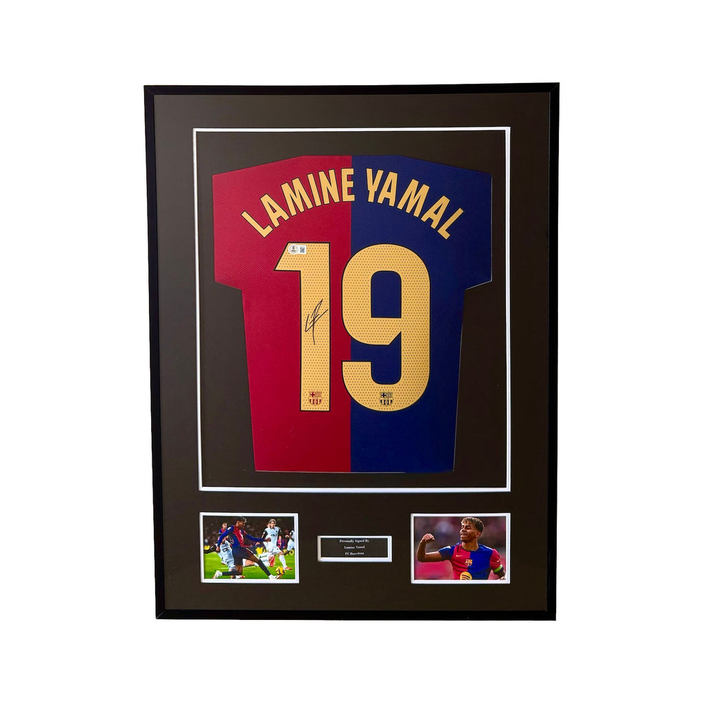 FC BARCELONA 2024/25 HOME SHIRT - #19 LAMINE YAMAL SIGNED & FRAMED, BECKETT COA